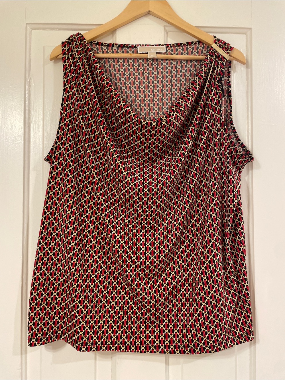 Michael Kors Sleeveless Cowl Neck Top in Red Geo Print 2X